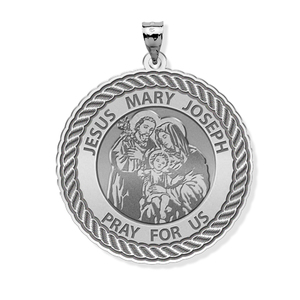Jesus Mary Joseph Round Rope Border Religious Medal