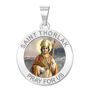 Saint Thorlak Round Religious Medal Color
