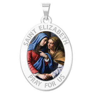 Saint Elizabeth  Mary s Cousin  Oval Religious Medal Color