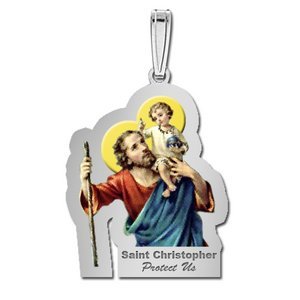 Saint Christopher Outlined Religious Medal   Color EXCLUSIVE 