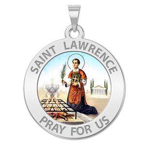 Saint Lawrence of Rome Round Religious Medal Color