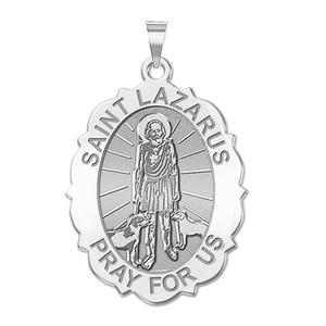 Saint Lazarus Scalloped Oval Religious Medal   EXCLUSIVE 
