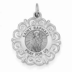 Saint Raphael Round Filigree Religious Medal   EXCLUSIVE 