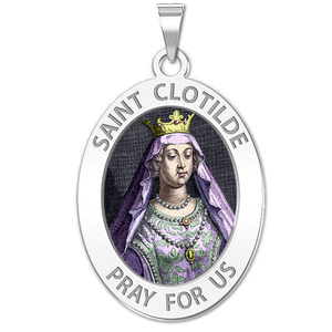 Saint Clotilde OVAL Religious Medal Color