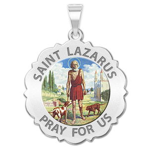 Saint Lazarus Religious Scalloped Round Medal   EXCLUSIVE 