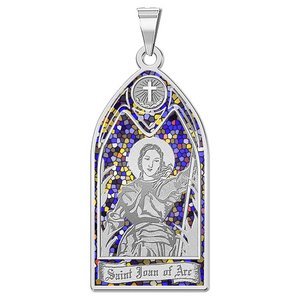Saint Joan of Arc   Stained Glass Religious Medal  EXCLUSIVE 