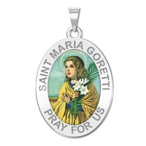 Saint Maria Goretti   Oval Color Religious Medal   EXCLUSIVE 