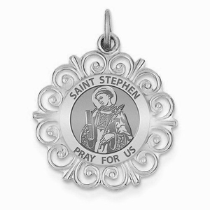 Saint Stephen Round Filigree Religious Medal   EXCLUSIVE 