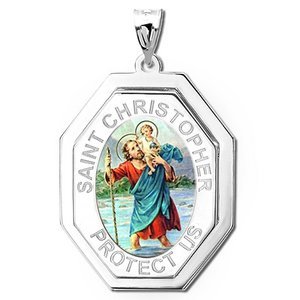 Saint Christopher Three Dimensional Premium Weight Long Octagon Religious Medal    Color EXCLUSIVE 