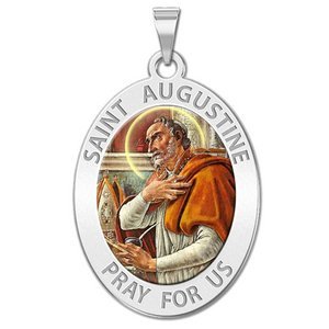 Saint Augustine of Hippo Oval Color Religious Medal  EXCLUSIVE 