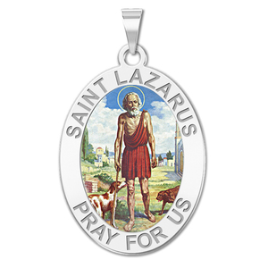 Saint Lazarus Oval Color Religious Medal   EXCLUSIVE 