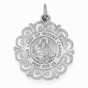 Our Lady of Mount Carmel Round Filigree Religious Medal   EXCLUSIVE 
