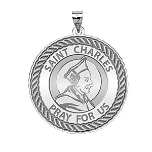 Saint Charles Round Rope Border Religious Medal