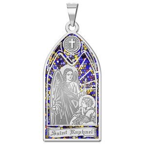 Saint Raphael   Stained Glass Religious Medal  EXCLUSIVE 