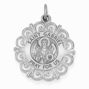 Saint Gabriel Round Filigree Religious Medal   EXCLUSIVE 