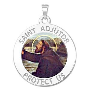 Saint Adjutor Round Religious Medal   Color  EXCLUSIVE 