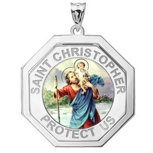 Saint Christopher Three Dimensional Premium Weight  Octagon Religious Medal    Color EXCLUSIVE 