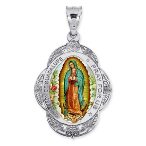 Our Lady of Guadalupe Oval Floral Trimed Religious Color Medal  EXCLUSIVE 