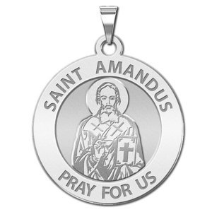 Saint Amandus Round Religious Medal  EXCLUSIVE 