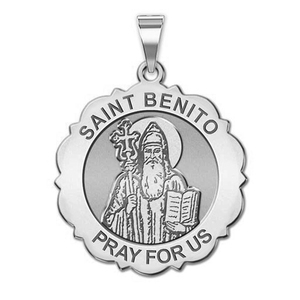 Saint Benito Scalloped Round Religious Medal
