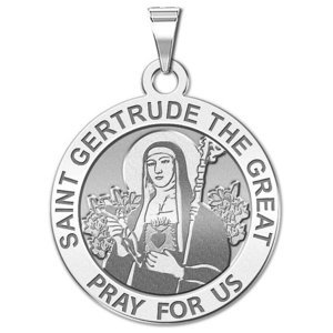 Saint Gertrude The Great Round Religious Medal     EXCLUSIVE 