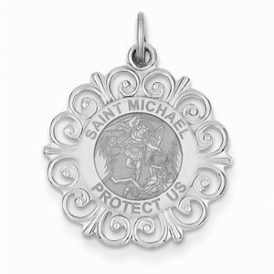 Saint Michael Round Filigree Religious Medal   EXCLUSIVE 