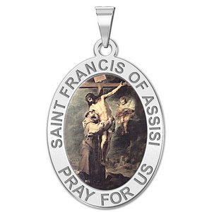 Saint Francis of Assisi    w  Christ Oval Religious Medal   Color EXCLUSIVE 