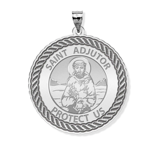 Saint Adjutor Round Rope Border Religious Medal