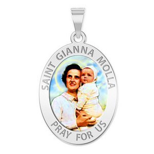 Saint Gianna Beretta Molla Oval Color Religious Medal   EXCLUSIVE 