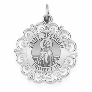 Saint Brendan Round Filigree Religious Medal   EXCLUSIVE 