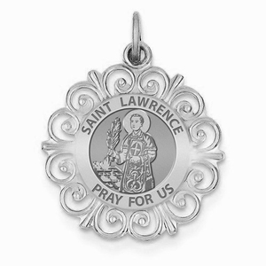 Saint Lawrence of Rome Round Filigree Religious Medal   EXCLUSIVE 