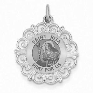 Saint Rita Round Filigree Religious Medal   EXCLUSIVE 