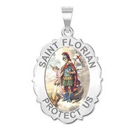 Saint Florian Scalloped Religious Medal Color EXCLUSIVE