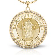 Saint Christopher Diamond Studded Round Religious Medal EXCLUSIVE