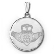 14k White Gold Round Claddagh Locket