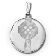 14k White Gold Round Celtic Cross Locket
