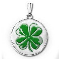 Sterling Silver Round 4 Leaf Clover w/ Green Enamel Picture Locket