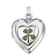 Sterling Silver Heart Four Leaf Clover Locket