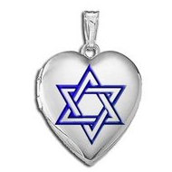 14k White Gold Star of David w Blue Enamel Sweetheart Locket