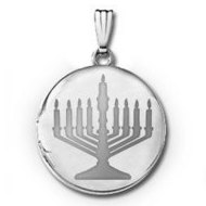 14k White Gold "Menorah" Round Locket