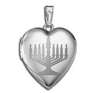 14k White Gold "Menorah" Sweetheart Locket