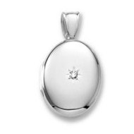 18k Premium Weight White Gold Oval w/ Center Diamond Locket