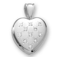 18k Premium Weight White Gold Diamond Heart Picture Locket