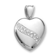 18k Premium Weight White Gold Heart Diamond Sash Heart Locket