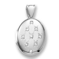 18k Premium Weight White Gold Diamond Oval Locket