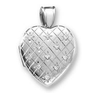 18k Premium Weight White Gold Hand Engraved Heart Diamond Locket