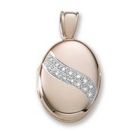 18k Premium Weight Yellow Gold w/ Diamond Sash Oval Locket