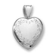 18k Premium Weight White Gold Hand Engraved Heart Picture Locket