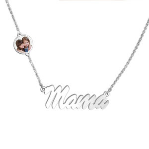 Personalized Mother Name Necklace with Round Photo Charm