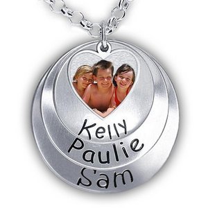 Hand Stamped Photo Pendant W  Three Names